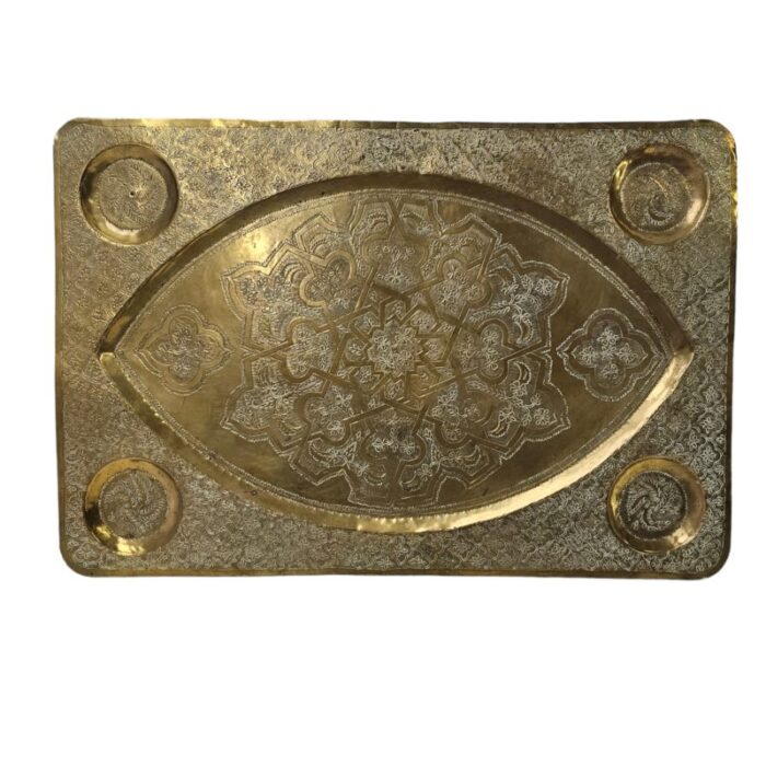 indian etched brass tabletop tray 265 0552