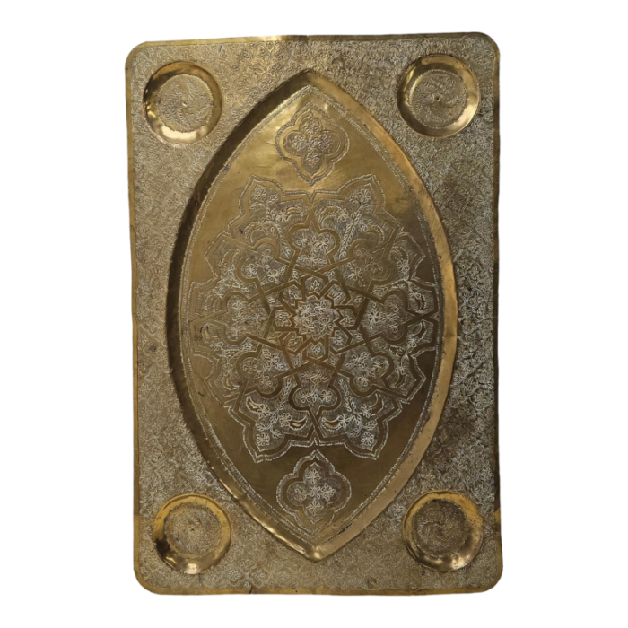 indian etched brass tabletop tray 265 2308