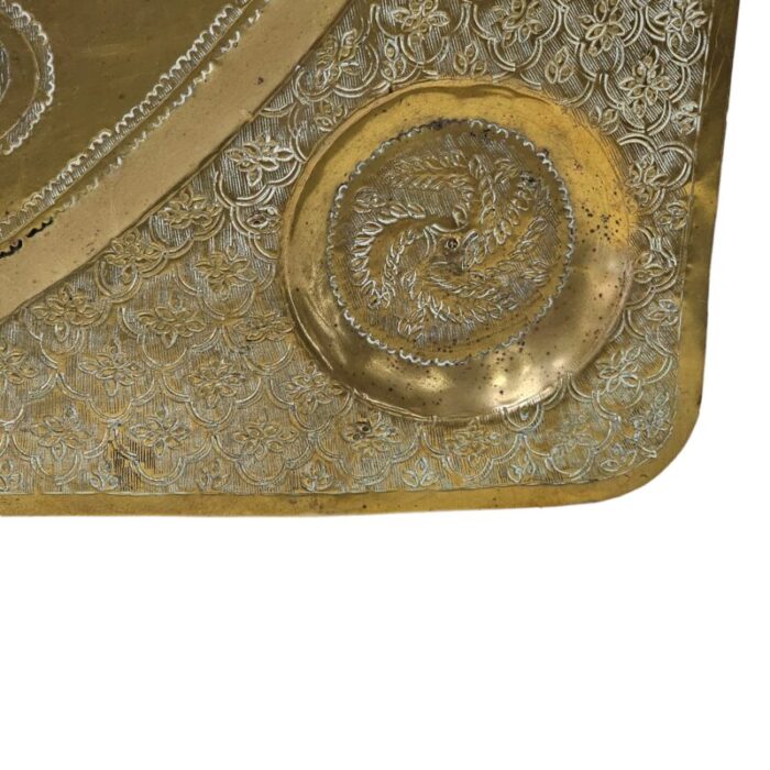 indian etched brass tabletop tray 265 9237