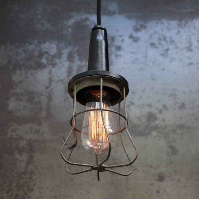 industrial black bakelite and metal pendant lamp 1950s 3