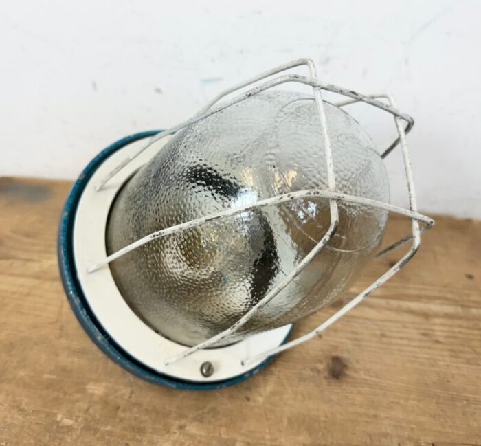 industrial blue bunker cage light from polam gdansk 1970s 10