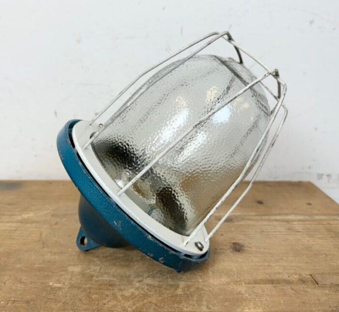 industrial blue bunker cage light from polam gdansk 1970s 12