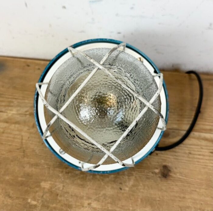 industrial blue bunker cage light from polam gdansk 1970s 13