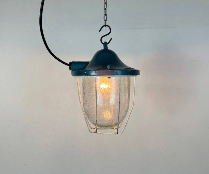 industrial blue bunker cage light from polam gdansk 1970s 14