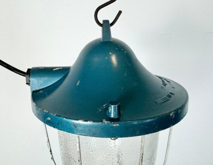 industrial blue bunker cage light from polam gdansk 1970s 3