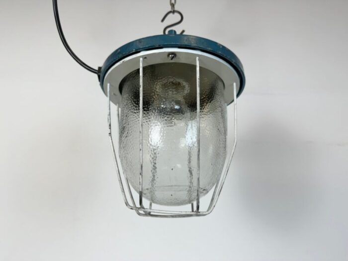 industrial blue bunker cage light from polam gdansk 1970s 4