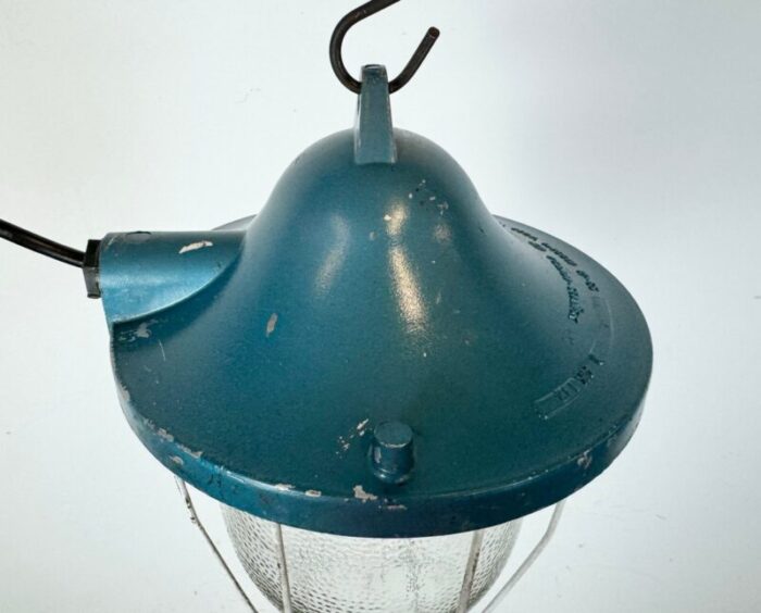 industrial blue bunker cage light from polam gdansk 1970s 6