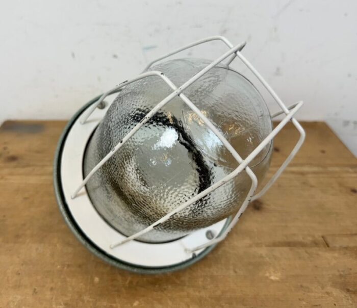 industrial green bunker cage light from polam gdansk 1970s 10