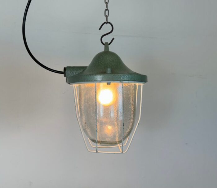 industrial green bunker cage light from polam gdansk 1970s 12