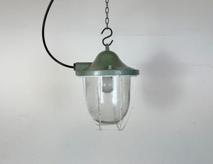 industrial green bunker cage light from polam gdansk 1970s 2