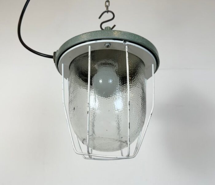 industrial green bunker cage light from polam gdansk 1970s 4