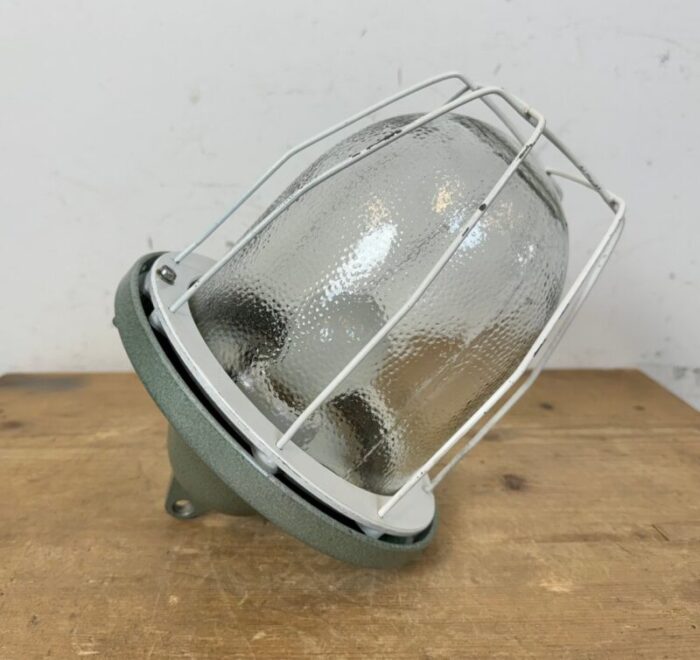 industrial green bunker cage light from polam gdansk 1970s 8