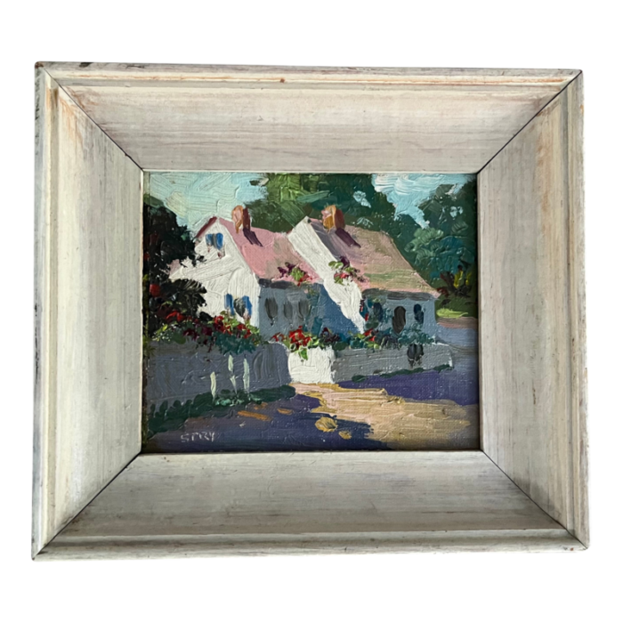 irene stry american 1899 1963 small scale oil painting on board provincetown school cottage street scene 5287