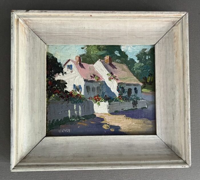 irene stry american 1899 1963 small scale oil painting on board provincetown school cottage street scene 8043