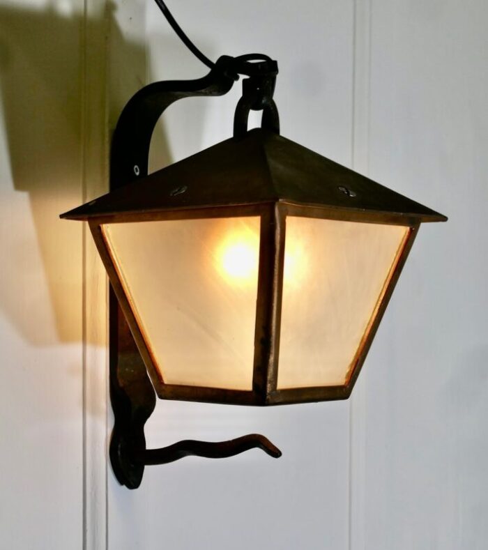 iron and copper wall lantern 1890s 3