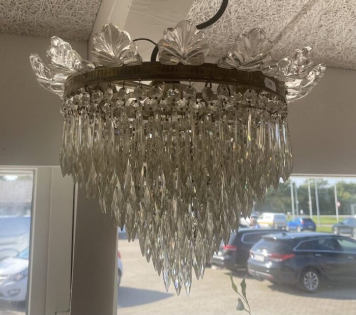 italian art deco crystal plafonnier chandelier with 100 prisms 1920s 3