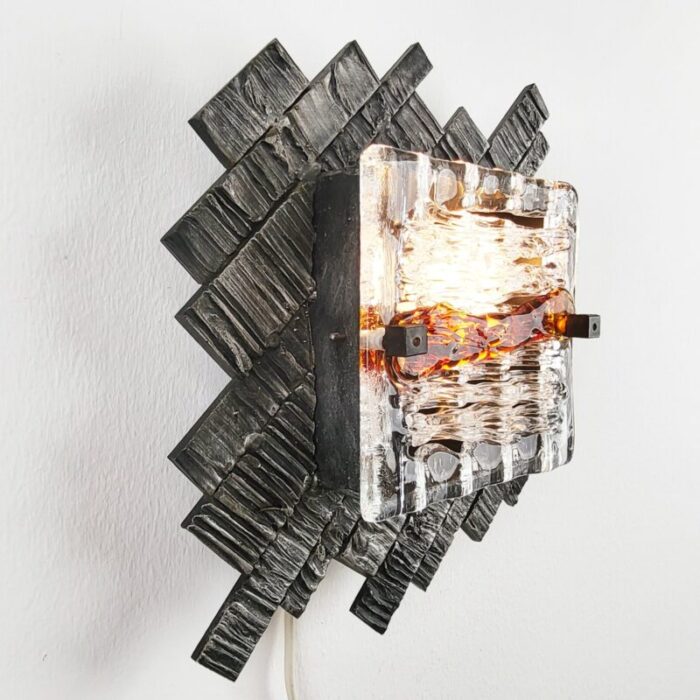 italian brutalist murano glass wall lamp by albano poli for poliarte 1970s 3