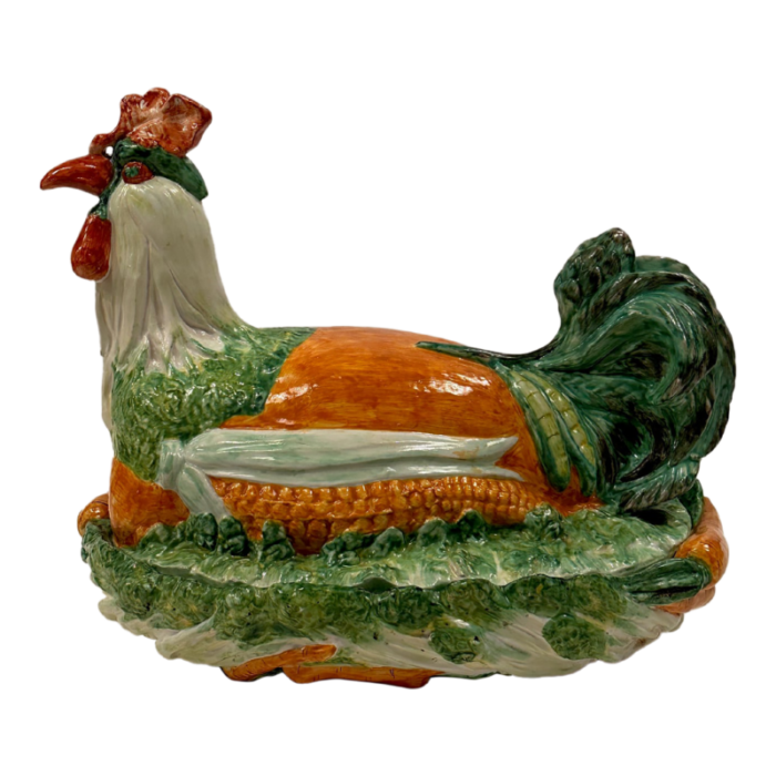 italian ceramic majolica rooster and vegetable tureen 5865