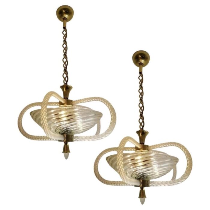 italian chandelier attributed to barovier toso murano 1940s set of 2 1