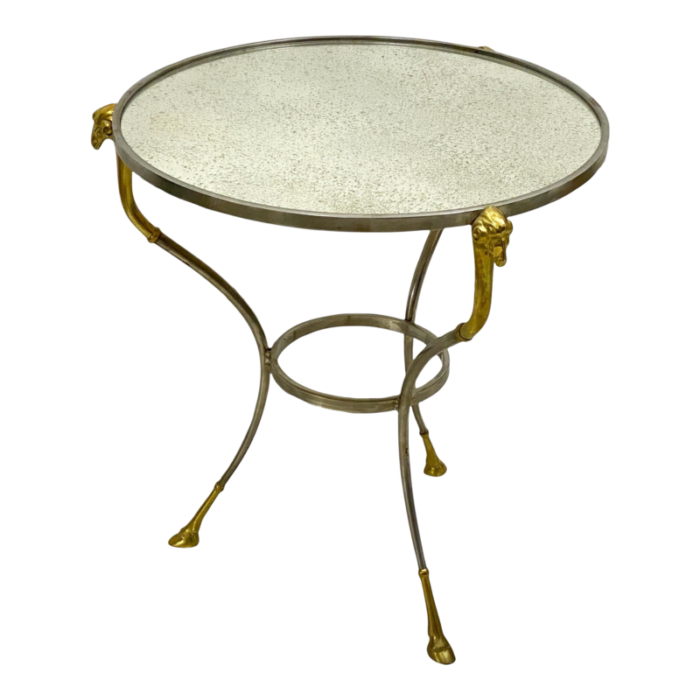 italian maison jansen inspired steel and brass mirrored gueridon side table w rams and hooves 3023