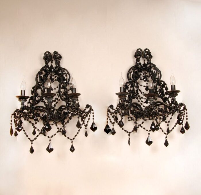 italian murano crystal beaded wall lamps 1950s set of 2 5