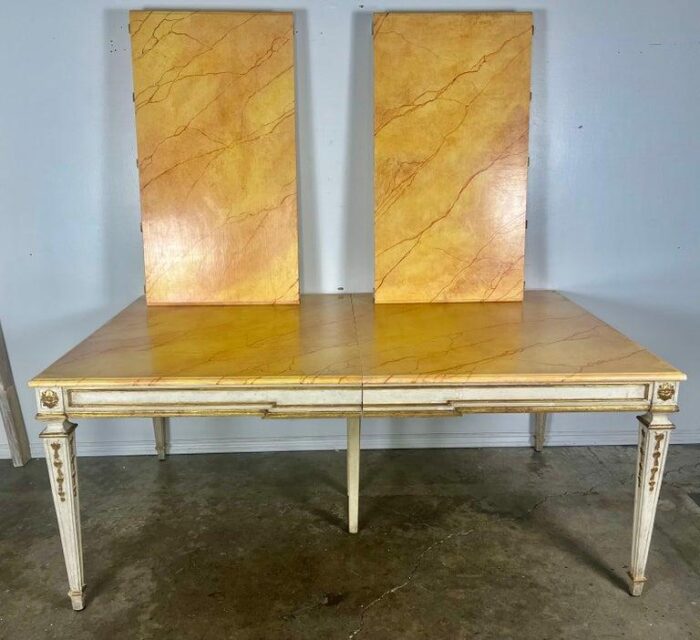 italian neoclassical style painted and parcel gilt dining table w faux marble top 5426