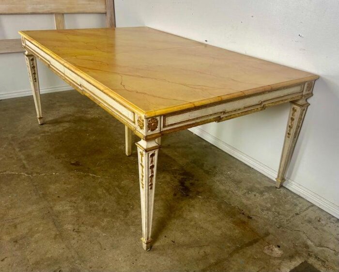 italian neoclassical style painted and parcel gilt dining table w faux marble top 5664