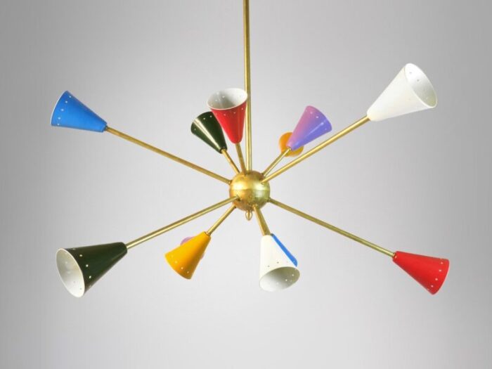 italian sputnik chandelier in brass 1950s 4