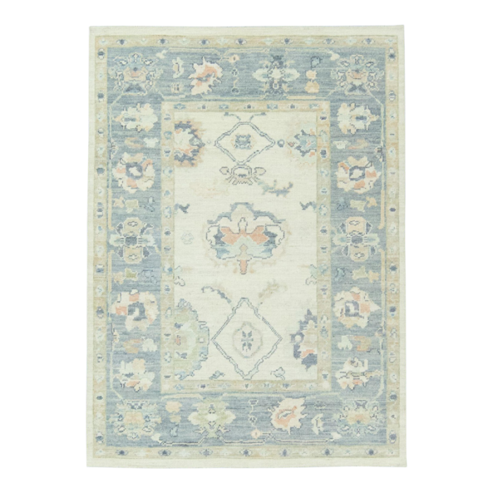 ivory field multicolor handwoven turkish oushak rug 51 x 7 9456