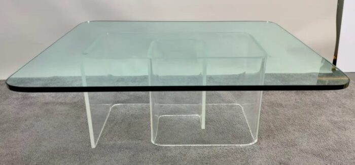 jeffrey bigelow style mid century modern lucite base coffee or cocktail table 4746