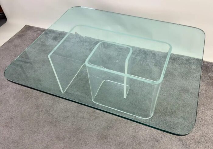 jeffrey bigelow style mid century modern lucite base coffee or cocktail table 7445