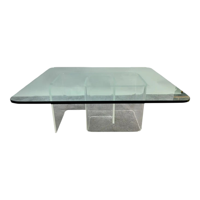 jeffrey bigelow style mid century modern lucite base coffee or cocktail table 8497