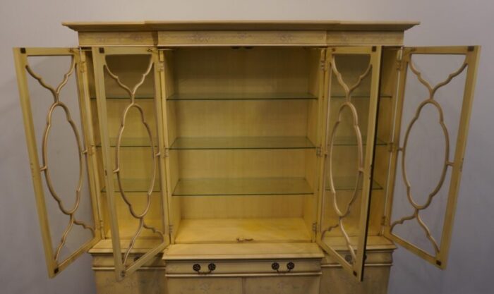 karges furniture yellow cream country french shabby chic 72 hand painted breakfront china cabinet 3351