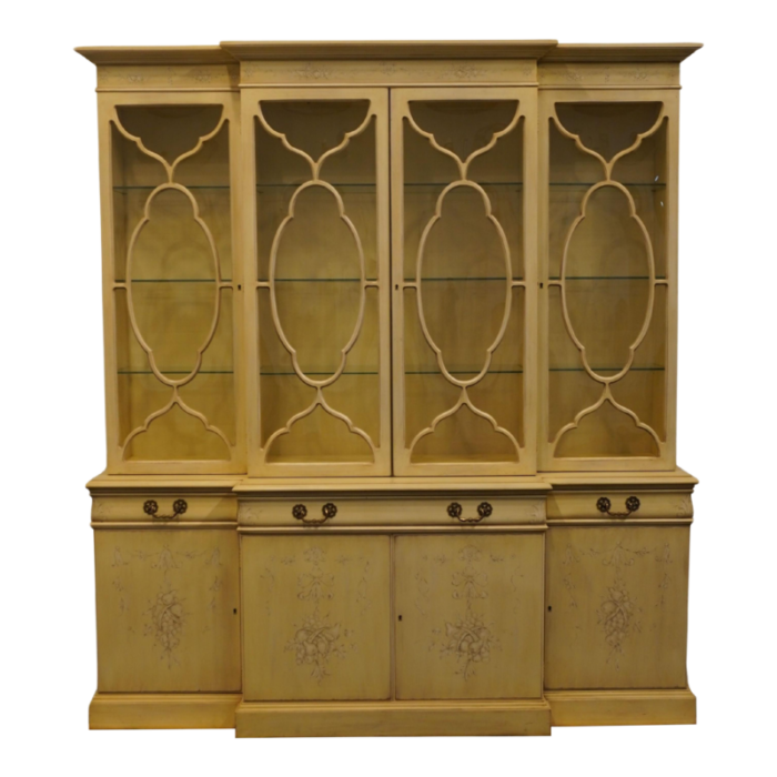 karges furniture yellow cream country french shabby chic 72 hand painted breakfront china cabinet 6044