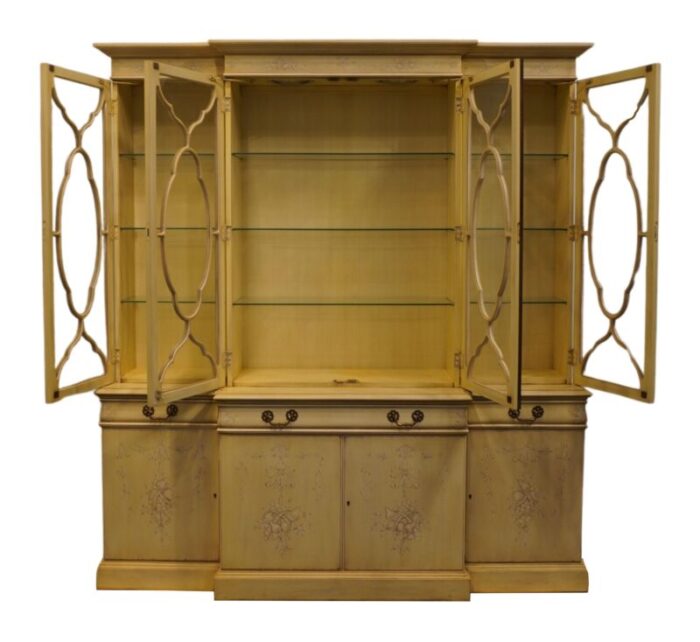 karges furniture yellow cream country french shabby chic 72 hand painted breakfront china cabinet 8129