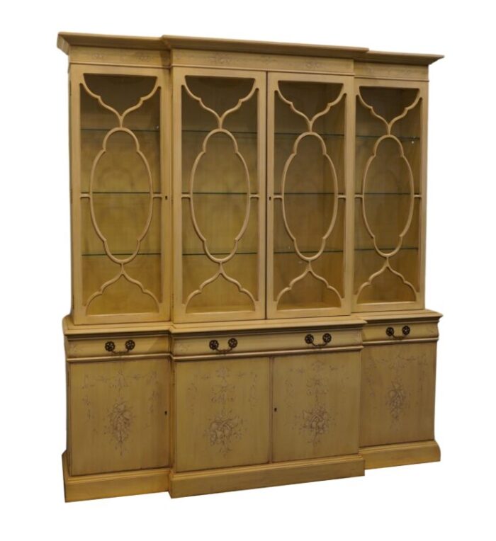 karges furniture yellow cream country french shabby chic 72 hand painted breakfront china cabinet 8548