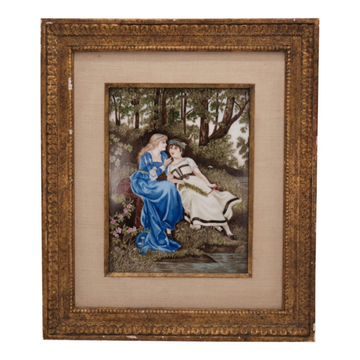 kpm 1891 waldeszauber hand painted porcelain plaque artist hand signed original matted frame 2405