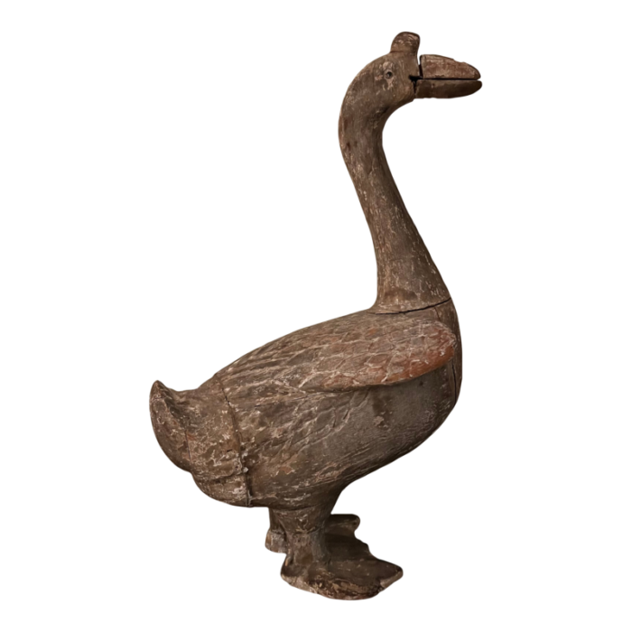 large antique 19th century chinese carved and paint decorated wood sculpture of a goose 3638