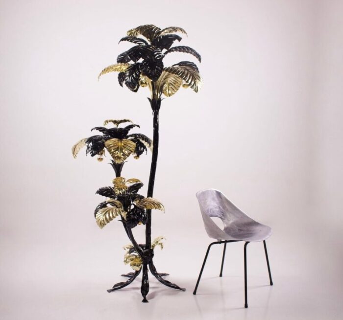 large black gold palm tree floor lamp by hans koegl 1970s 9