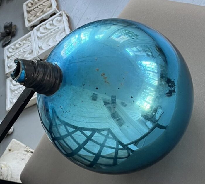 large blue mercury glass garden gazing sphere or witchs ball 3484