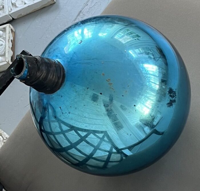 large blue mercury glass garden gazing sphere or witchs ball 6108