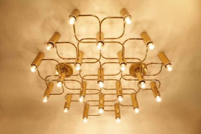 large brass ceiling lamp by sciolari for leola 1970s 10