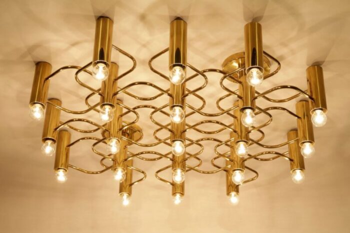 large brass ceiling lamp by sciolari for leola 1970s 11