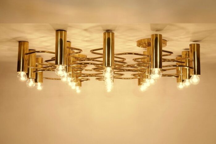 large brass ceiling lamp by sciolari for leola 1970s 12