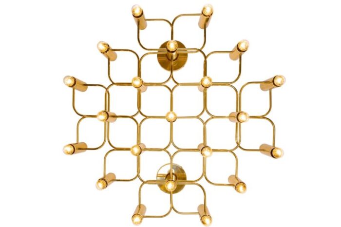 large brass ceiling lamp by sciolari for leola 1970s 2