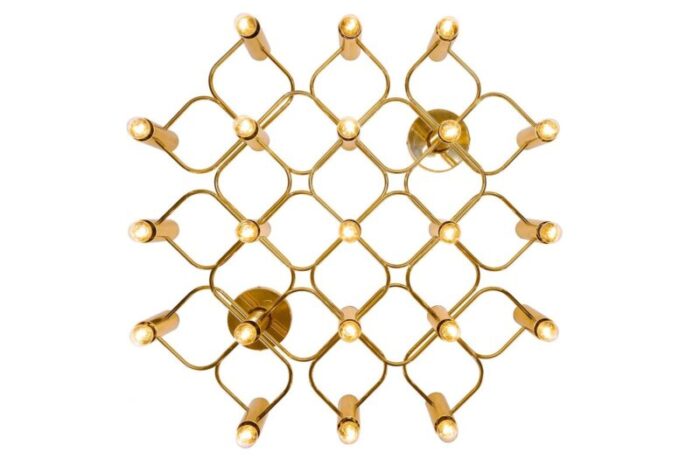 large brass ceiling lamp by sciolari for leola 1970s 3