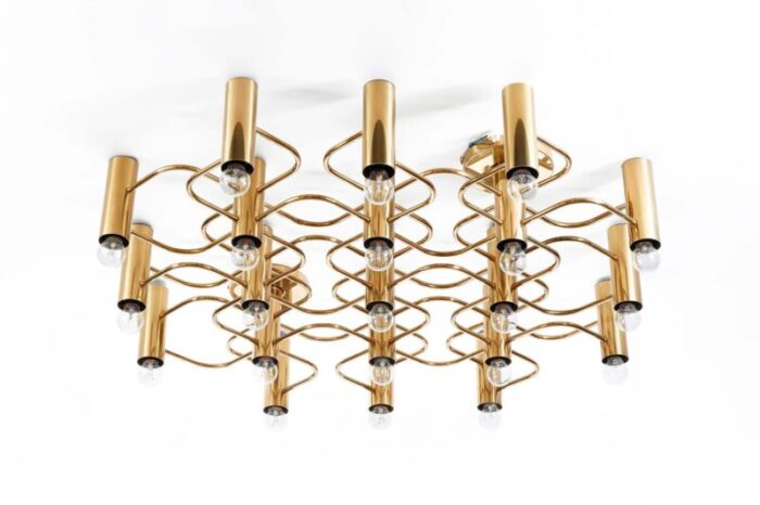 large brass ceiling lamp by sciolari for leola 1970s 5