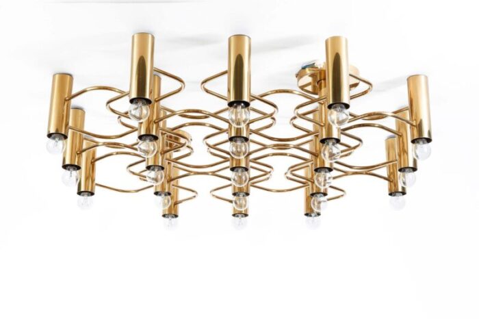 large brass ceiling lamp by sciolari for leola 1970s 6