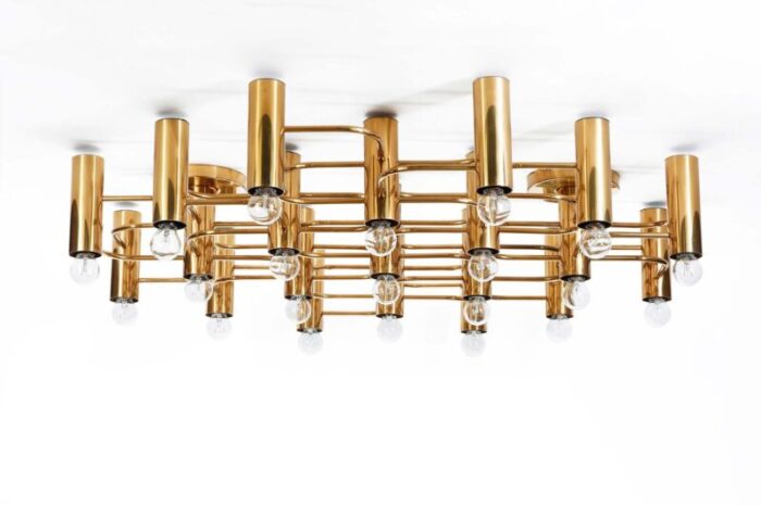 large brass ceiling lamp by sciolari for leola 1970s 8