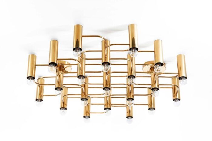 large brass ceiling lamp by sciolari for leola 1970s 9